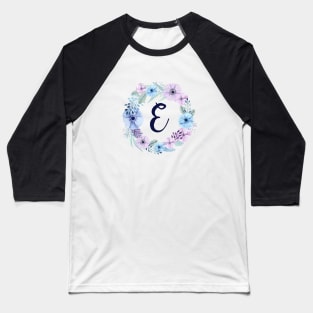 Floral Monogram E Icy Winter Blossoms Baseball T-Shirt